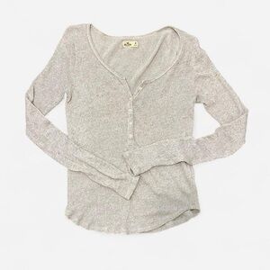 Hollister Grey ribbed henley long sleeve top medium